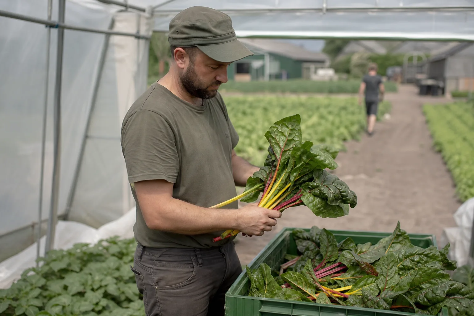 Werk op een Nederlands agrarisch bedrijf. Beeld bij het artikel: Wat gebeurt er in een zelfoogsttuin tussen maandag en de afhaal op zaterdag?